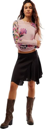 Women's Double-Layer Floral Print Mesh Tops Long Sleeve Sheer Blouse Slim Fit T-Shirts in Saudi Arabia