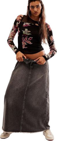 Women's Double-Layer Floral Print Mesh Tops Long Sleeve Sheer Blouse Slim Fit T-Shirts in Kuwait