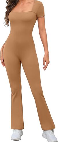 قطعة واحدة من بذلات مضيئة للنساء برقبة مربعة وبنطلون واسع الساق وطول كامل قابل للتمدد in Kuwait