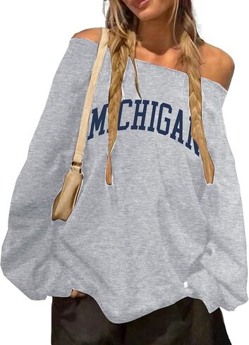Hilinker Women's Graphic Off Shoulder Sweatshirt Casual Loose Long Sleeve Pullover Tops in Saudi Arabia