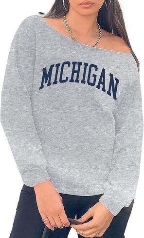 Hilinker Women's Graphic Off Shoulder Sweatshirt Casual Loose Long Sleeve Pullover Tops in Saudi Arabia