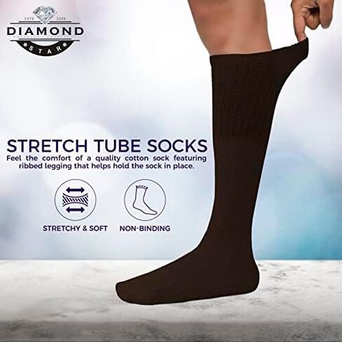 Diamond Star Tube Socks Men 6 Pairs Premium Cushion Cotton Over The Calf Athletic Knee High Socks For Men in Kuwait