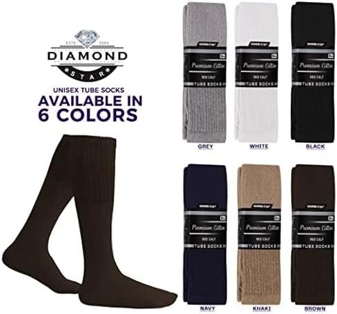 Diamond Star Tube Socks Men 6 Pairs Premium Cushion Cotton Over The Calf Athletic Knee High Socks For Men in Kuwait