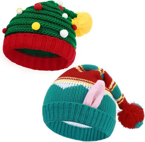 2PCS Christmas Knitted Hats Women Men Crochet Beanie Santa Hats Elf Hats Xmas Party Caps in Kuwait