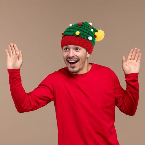 2PCS Christmas Knitted Hats Women Men Crochet Beanie Santa Hats Elf Hats Xmas Party Caps in Kuwait