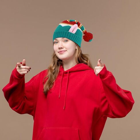 2PCS Christmas Knitted Hats Women Men Crochet Beanie Santa Hats Elf Hats Xmas Party Caps in Kuwait