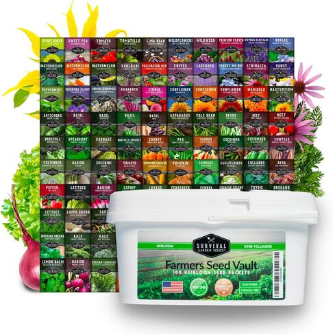 مجموعة بذور Survival Garden Home Garden - 30 عبوة تحتوي على 18,500+ خضروات غير معدلة وراثيًا وفواكه وبذور أعشاب للزراعة - زراعة ونمو أغذية البقاء على قيد الحياة ومعدات الاستعداد للطوارئ in Kuwait