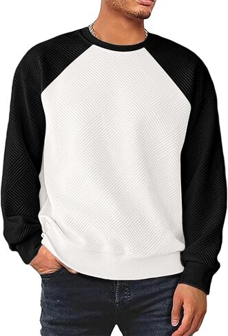 HOTake Men's Crewneck Sweatshirts Long Sleeve Solid Color Geometric Texture Casual Pullover Shirt in Saudi Arabia