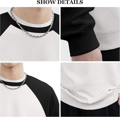 HOTake Men's Crewneck Sweatshirts Long Sleeve Solid Color Geometric Texture Casual Pullover Shirt in Saudi Arabia