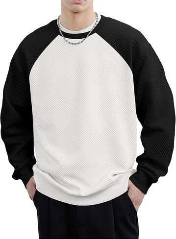 HOTake Men's Crewneck Sweatshirts Long Sleeve Solid Color Geometric Texture Casual Pullover Shirt in Saudi Arabia