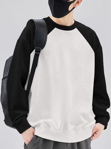 HOTake Men's Crewneck Sweatshirts Long Sleeve Solid Color Geometric Texture Casual Pullover Shirt in Saudi Arabia
