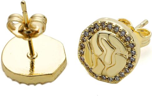 14K Gold Plated Nugget Earrings For Men，Cubic Zirconia Earrings Studs Gold，Unisex Round Roung Textured Cookie Nugget Stud in Saudi Arabia