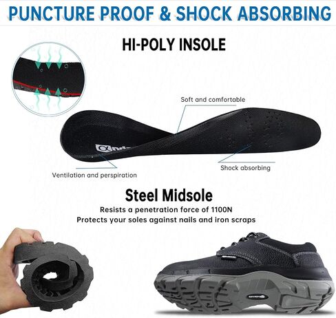 ANDANDA Steel Toe Shoes for Men Indestructible Puncture Proof Work Shoes Lightweight Comfortable Cowhide Upper Steel Toe Work Shoes for Construction Working in Saudi Arabia