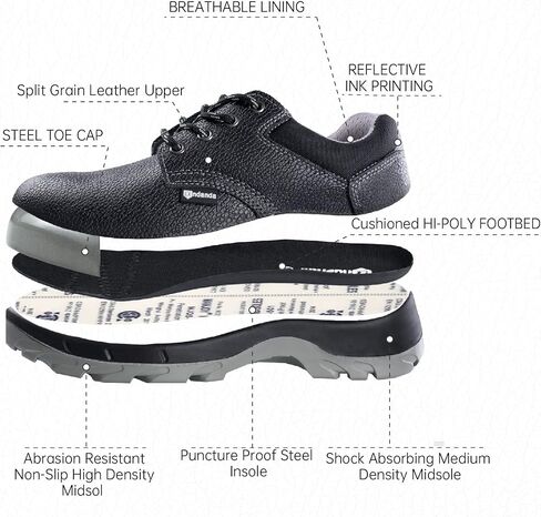 ANDANDA Steel Toe Shoes for Men Indestructible Puncture Proof Work Shoes Lightweight Comfortable Cowhide Upper Steel Toe Work Shoes for Construction Working in Saudi Arabia