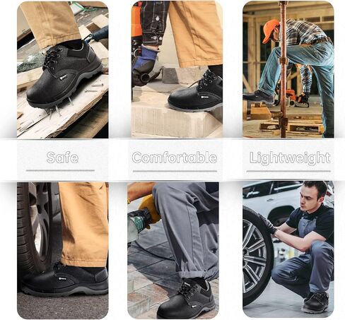 ANDANDA Steel Toe Shoes for Men Indestructible Puncture Proof Work Shoes Lightweight Comfortable Cowhide Upper Steel Toe Work Shoes for Construction Working in Saudi Arabia