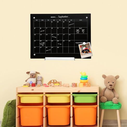 Sunnydaze Glass Calendar Dry Erase Board for Wall with Markers - Glass Magnetic Whiteboard for Home or Office - 23" W x 17" H Black in Saudi Arabia