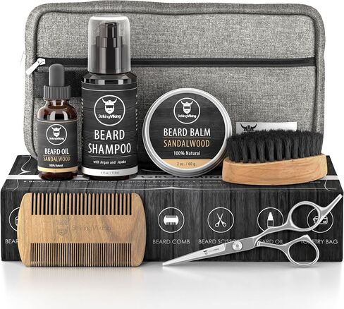 Striking Viking Beard Grooming Kit with Caddy, Beard Care Oil and Balm, Beard Shampoo, Wooden Comb, Beard Brush, & Trimming Scissors - 7 Piece Beard Gift for Men Him Dad in Saudi Arabia