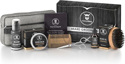 Striking Viking Beard Grooming Kit with Caddy, Beard Care Oil and Balm, Beard Shampoo, Wooden Comb, Beard Brush, & Trimming Scissors - 7 Piece Beard Gift for Men Him Dad in Saudi Arabia