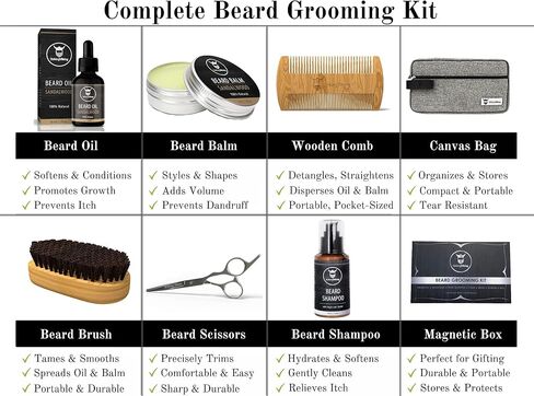 Striking Viking Beard Grooming Kit with Caddy, Beard Care Oil and Balm, Beard Shampoo, Wooden Comb, Beard Brush, & Trimming Scissors - 7 Piece Beard Gift for Men Him Dad in Saudi Arabia