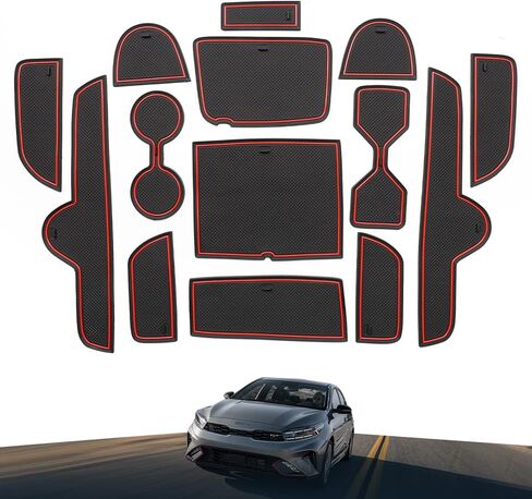 SMABEE Car Anti-Slip Gate Slot Cup Mat for Kia K3 FORTE Cerato 2021-2023 GT Center Console Liner Cup Holders Inserts Mat Door Pocket Liners Accessories (red) in Saudi Arabia