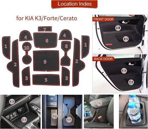 SMABEE Car Anti-Slip Gate Slot Cup Mat for Kia K3 FORTE Cerato 2021-2023 GT Center Console Liner Cup Holders Inserts Mat Door Pocket Liners Accessories (red) in Saudi Arabia