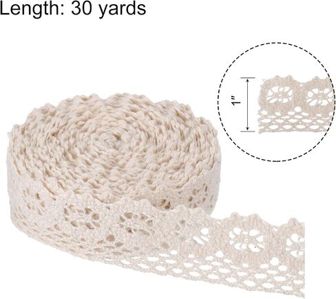 MECCANIXITY Lace Trim Ribbon 30 Yards 1 Inch Cotton Trim for Craft,Gift Wrappers,Headbands,Wedding Beige Style 11 in Saudi Arabia
