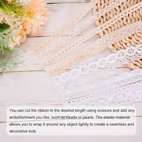 MECCANIXITY Lace Trim Ribbon 30 Yards 1 Inch Cotton Trim for Craft,Gift Wrappers,Headbands,Wedding Beige Style 11 in Saudi Arabia