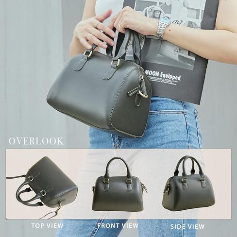 Vegan Leather Boston Bag For Women Vintage Top Handle Satchel Retro Casual Purse Classic Simple Shoulder Handbag in Saudi Arabia