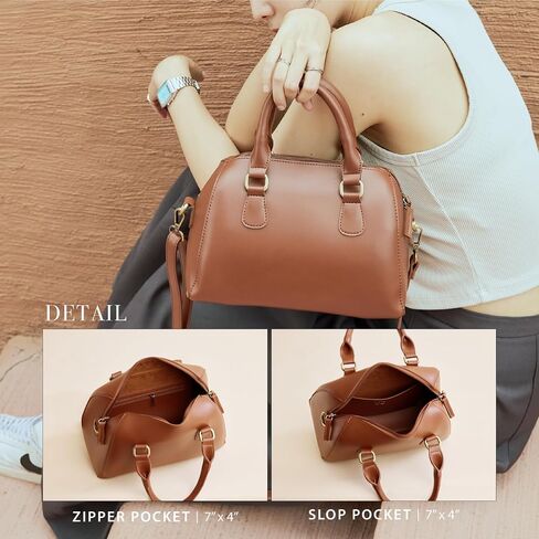 Vegan Leather Boston Bag For Women Vintage Top Handle Satchel Retro Casual Purse Classic Simple Shoulder Handbag in Saudi Arabia