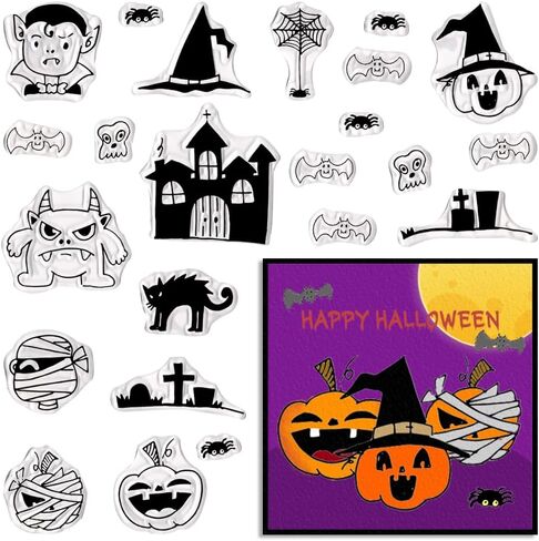 Hying Happy Halloween Clear Stamps for Card Making, Bats Spider's Web Jack-o'-Lantern Transparent Rubber Stamps for Bullet Journal DIY Scrapbook Handmade Crafts Notebook Halloween Decoration Stamps in Saudi Arabia