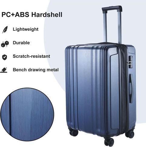 24 Inch Hardside Expandable Luggage, Checked Medium Luggage with TSA Lock & Spinner Silent Wheels, Lightweight ABS+PC Hardshell Suitcase, Dark Blue in Saudi Arabia