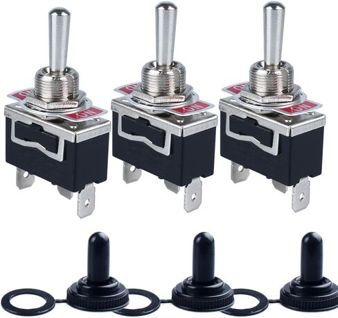 3Pcs SPDT Latching Toggle Switch 30A 12VDC/ 20A 120VAC ON/Off/ON 3Pin Electric Pull Push Switch with Waterproof Boot Cap and Spade Terminals for Car Truck Boat Marine in Kuwait