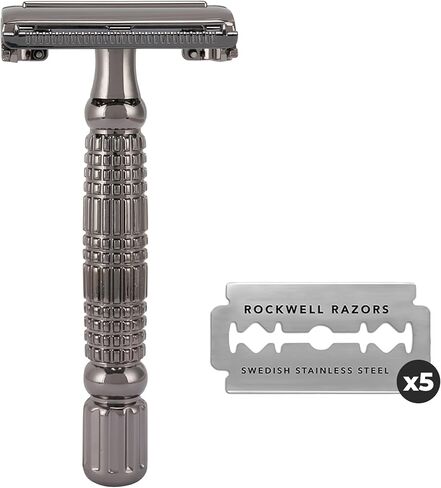 ROCKWELL RAZORS R1 Double Edge Safety Razor in White Chrome, Butterfly Open with 5 Blades in Kuwait