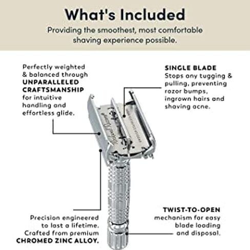 ROCKWELL RAZORS R1 Double Edge Safety Razor in White Chrome, Butterfly Open with 5 Blades in Kuwait