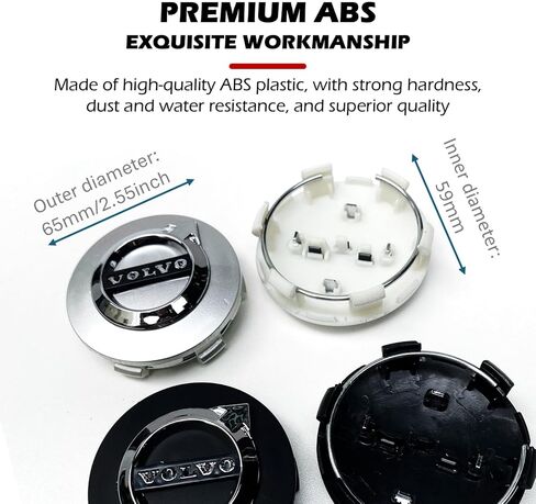 غطاء مركز محور العجلة 64 مم مع شعار شعار مادة ABS متوافق مع ملحقات السيارات VoIvo S40 S60 S80L XC60 XC90 (المجلد الأسود) in Kuwait