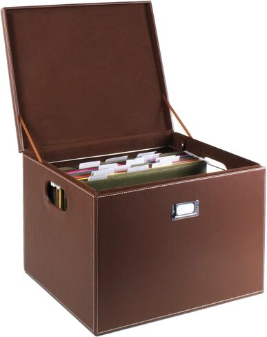 G.U.S. Hanging File Box | Decorative Hanging File Folders Storage Bins with Lids | Portable Desktop File Organizer Box for Home Office Organization | For Letter & Legal Documents | Black Leatherette in Saudi Arabia