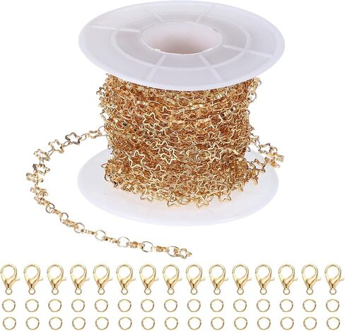 PATIKIL Copper Jewelry Chain, 16Ft Star Link Cable Chains for Necklace Earring Bracelet Findings Jewelry Making Trucker Hat Chains, Gold Tone in Saudi Arabia
