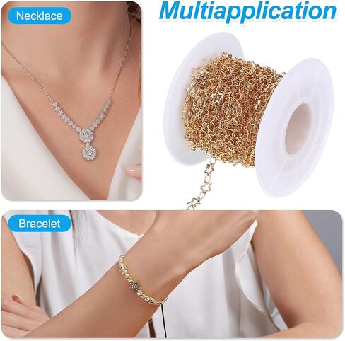 PATIKIL Copper Jewelry Chain, 16Ft Star Link Cable Chains for Necklace Earring Bracelet Findings Jewelry Making Trucker Hat Chains, Gold Tone in Saudi Arabia