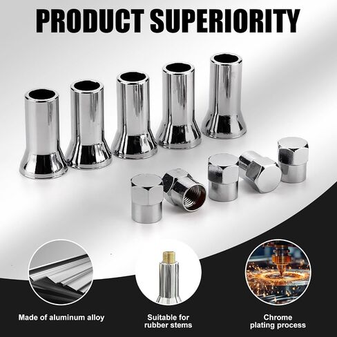 10 PCS Car TR413AC Tire Valve Stem Sleeve and Cap Kit, Universal TPMS Rubber Valve Stems Anti-Leak Valve (Silver) in Kuwait