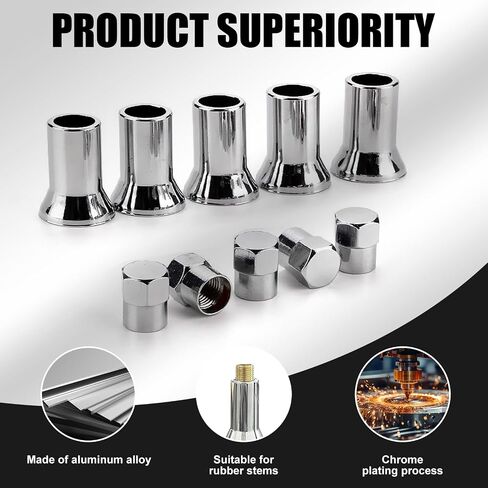 10 PCS Car TR413AC Tire Valve Stem Sleeve and Cap Kit, Universal TPMS Rubber Valve Stems Anti-Leak Valve (Silver) in Kuwait