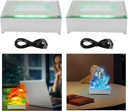 LED Light Base Rectangle Display Stand, 4 LED Light Multi Color Changing LED Light Base Rectangle LED Lights Display Base with 9 Lighting Modes (2Pcs) in Kuwait