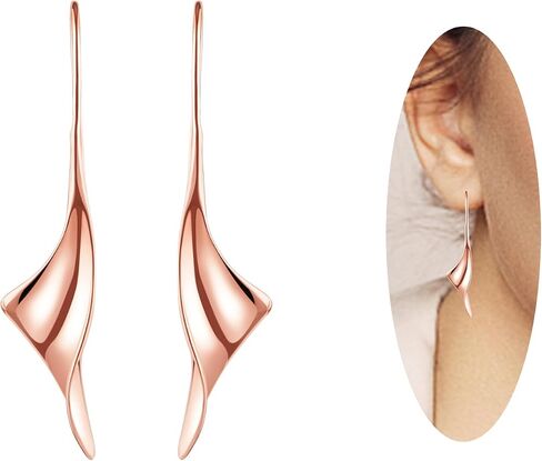 14K Gold Hoop Earrings for Women, Hypoallergenic Spiral Threader Gold Plated Dangle Earrings Fashion Jewelry，Gift for Women in Saudi Arabia