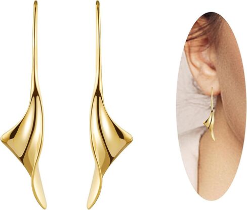 14K Gold Hoop Earrings for Women, Hypoallergenic Spiral Threader Gold Plated Dangle Earrings Fashion Jewelry，Gift for Women in Saudi Arabia