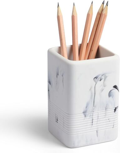 Resin Office Pen Holder for Desk Cute, Marble Look Pencil Holder and Makeup Brush Holder, Pen Cup Holder for Desk Organizers and Accessories, White in Saudi Arabia