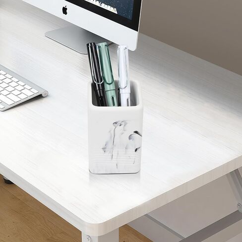 Resin Office Pen Holder for Desk Cute, Marble Look Pencil Holder and Makeup Brush Holder, Pen Cup Holder for Desk Organizers and Accessories, White in Saudi Arabia