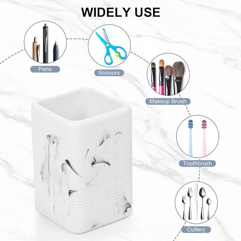 Resin Office Pen Holder for Desk Cute, Marble Look Pencil Holder and Makeup Brush Holder, Pen Cup Holder for Desk Organizers and Accessories, White in Saudi Arabia