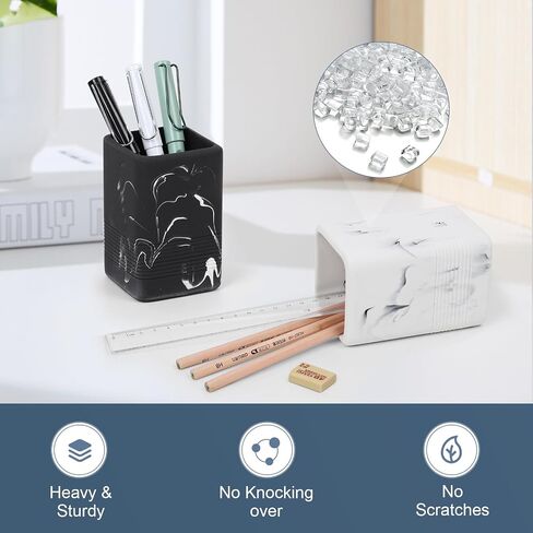 Resin Office Pen Holder for Desk Cute, Marble Look Pencil Holder and Makeup Brush Holder, Pen Cup Holder for Desk Organizers and Accessories, White in Saudi Arabia