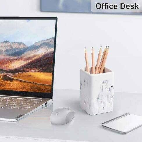 Resin Office Pen Holder for Desk Cute, Marble Look Pencil Holder and Makeup Brush Holder, Pen Cup Holder for Desk Organizers and Accessories, White in Saudi Arabia