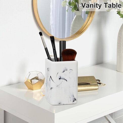 Resin Office Pen Holder for Desk Cute, Marble Look Pencil Holder and Makeup Brush Holder, Pen Cup Holder for Desk Organizers and Accessories, White in Saudi Arabia