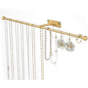 Wall Hanging Jewelry Organizer: 13.7'' Necklace Holder for Earring, Bracelet, Rings, Hairband, Glasses, Gold 1-Pack, Screws Included